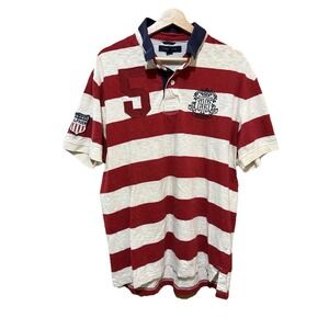 TOMMY‎ HILFIGER Mens Polo #5  Logo Sleeve Patch Colorblock Size XL  EUC